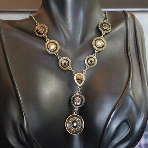 Avon Medallion Rhinestone Enamel Y Necklace